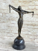 Bronze Exotic Dancer Sculpture with Scarf on Marble Base