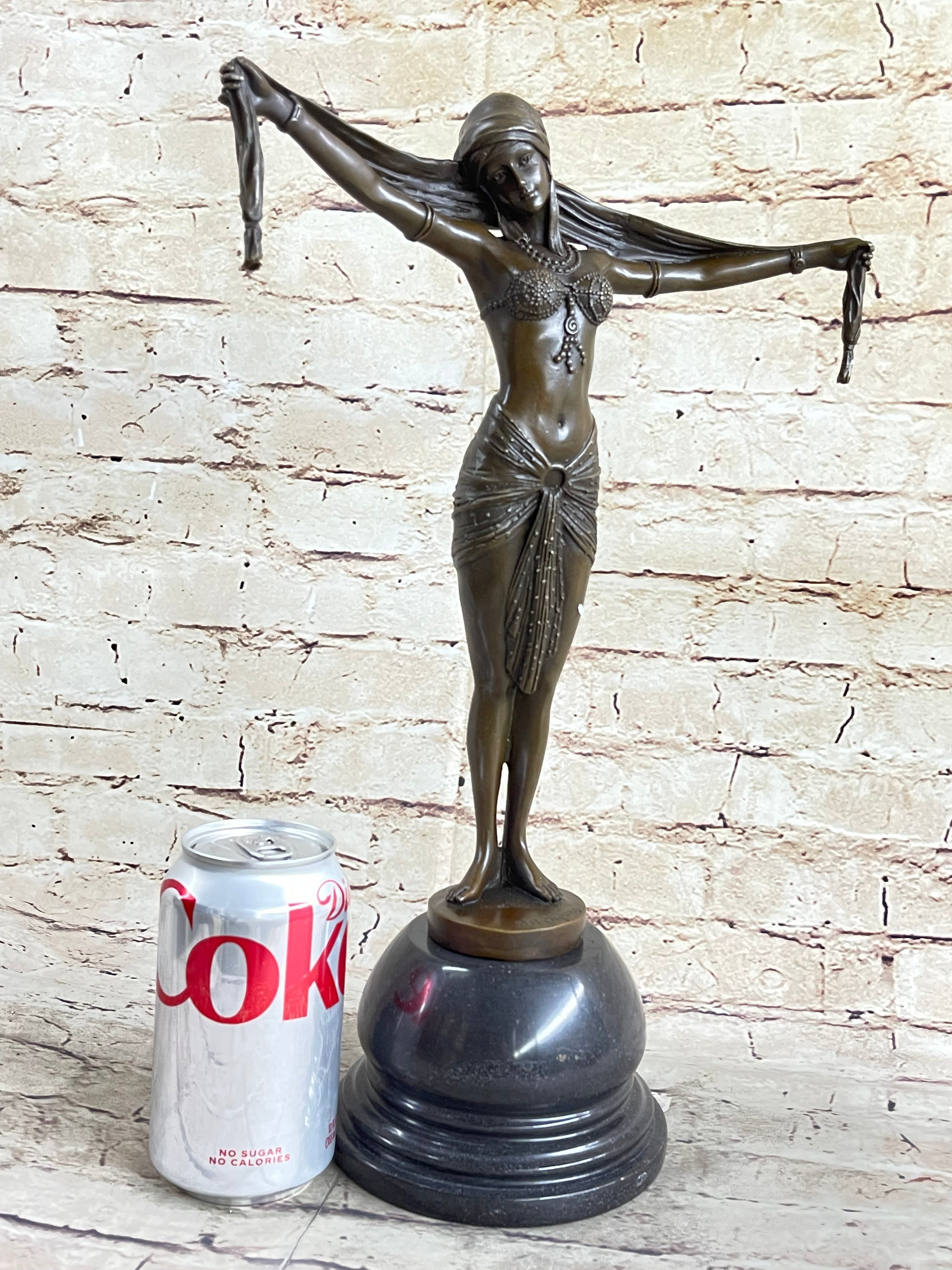Bronze Exotic Dancer Sculpture with Scarf on Marble Base