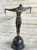 Bronze Exotic Dancer Sculpture with Scarf on Marble Base