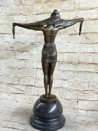Bronze Exotic Dancer Sculpture with Scarf on Marble Base