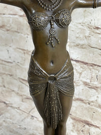 Bronze Exotic Dancer Sculpture with Scarf on Marble Base