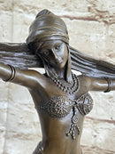 Bronze Exotic Dancer Sculpture with Scarf on Marble Base