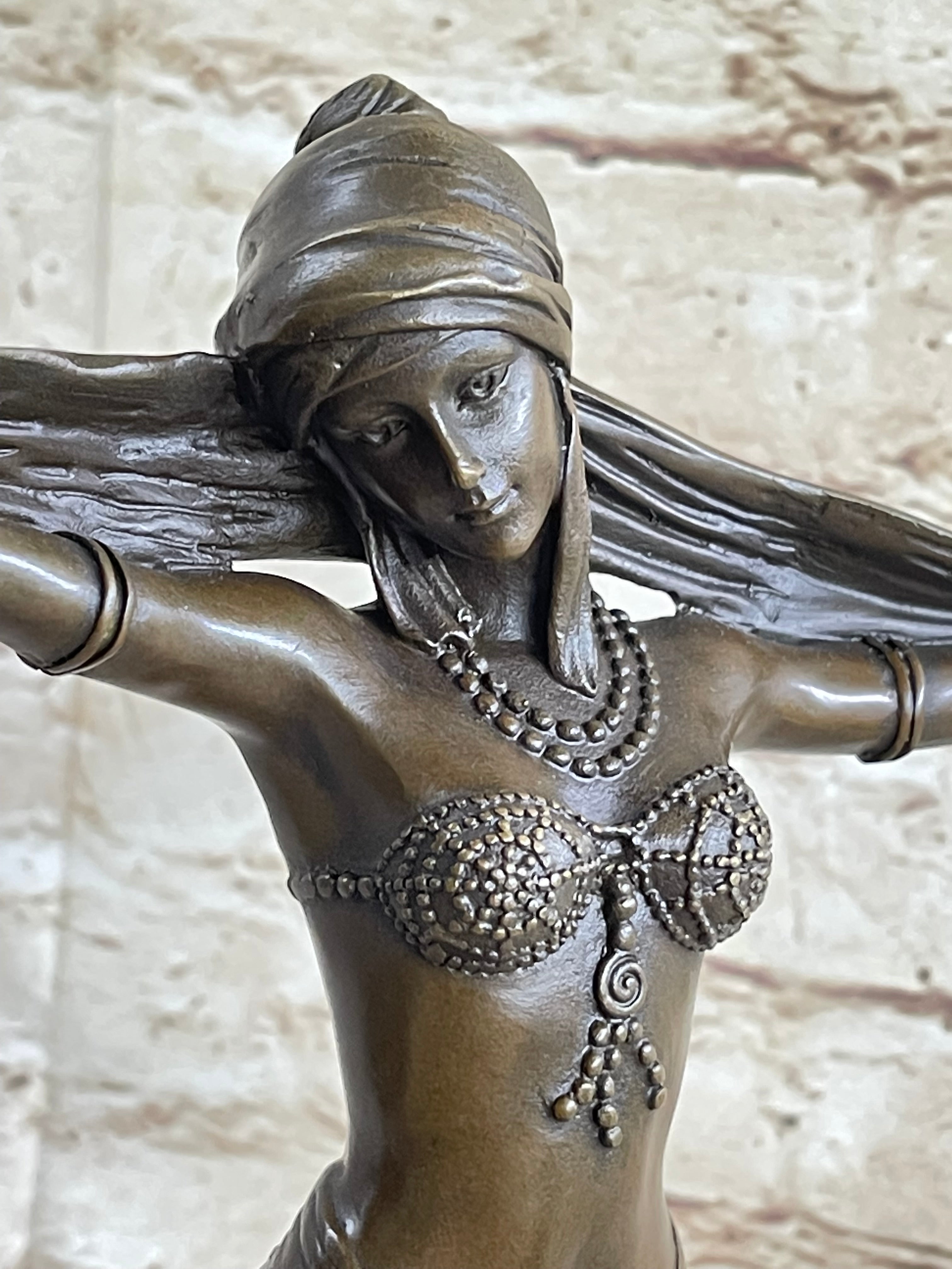 Bronze Exotic Dancer Sculpture with Scarf on Marble Base