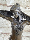 Bronze Exotic Dancer Sculpture with Scarf on Marble Base