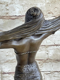 Bronze Exotic Dancer Sculpture with Scarf on Marble Base