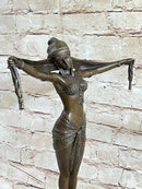 Bronze Exotic Dancer Sculpture with Scarf on Marble Base
