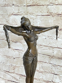 Bronze Exotic Dancer Sculpture with Scarf on Marble Base