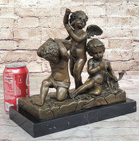 Three Cherubim Winged Cherub Baby Angel Sculpture on Marble Base