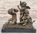 Three Cherubim Winged Cherub Baby Angel Sculpture on Marble Base