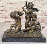 Three Cherubim Winged Cherub Baby Angel Sculpture on Marble Base