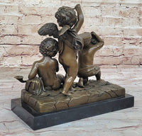 Three Cherubim Winged Cherub Baby Angel Sculpture on Marble Base