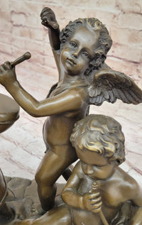 Three Cherubim Winged Cherub Baby Angel Sculpture on Marble Base