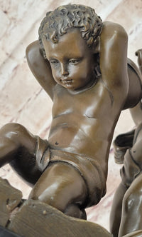 Three Cherubim Winged Cherub Baby Angel Sculpture on Marble Base