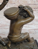 Three Cherubim Winged Cherub Baby Angel Sculpture on Marble Base