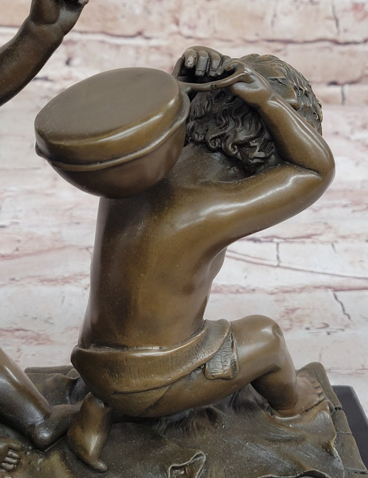 Three Cherubim Winged Cherub Baby Angel Sculpture on Marble Base