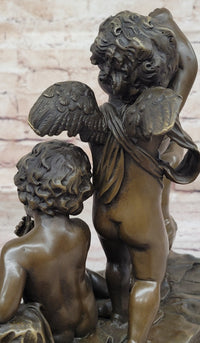 Three Cherubim Winged Cherub Baby Angel Sculpture on Marble Base
