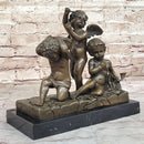 Three Cherubim Winged Cherub Baby Angel Sculpture on Marble Base