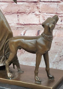 Bronze Statue: Art Deco Woman with Greyhounds Signed Milo Hand Made Artwork
