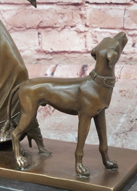 Bronze Statue: Art Deco Woman with Greyhounds Signed Milo Hand Made Artwork