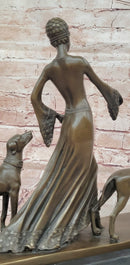 Bronze Statue: Art Deco Woman with Greyhounds Signed Milo Hand Made Artwork