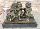 'Watching Something' Bronze Sculpture of Three Children Laughing and Sitting by Juan Clara