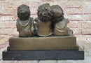 'Watching Something' Bronze Sculpture of Three Children Laughing and Sitting by Juan Clara