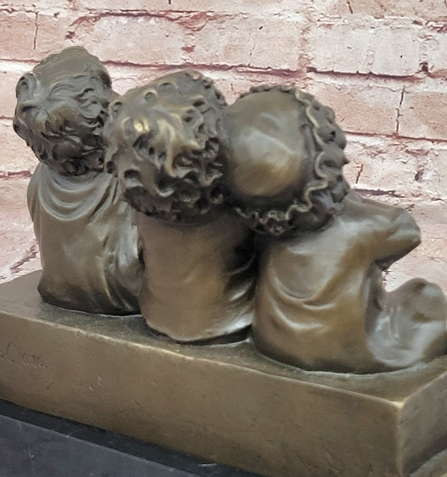 'Watching Something' Bronze Sculpture of Three Children Laughing and Sitting by Juan Clara