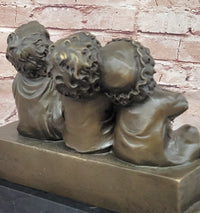 'Watching Something' Bronze Sculpture of Three Children Laughing and Sitting by Juan Clara