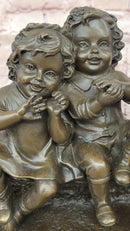 'Watching Something' Bronze Sculpture of Three Children Laughing and Sitting by Juan Clara