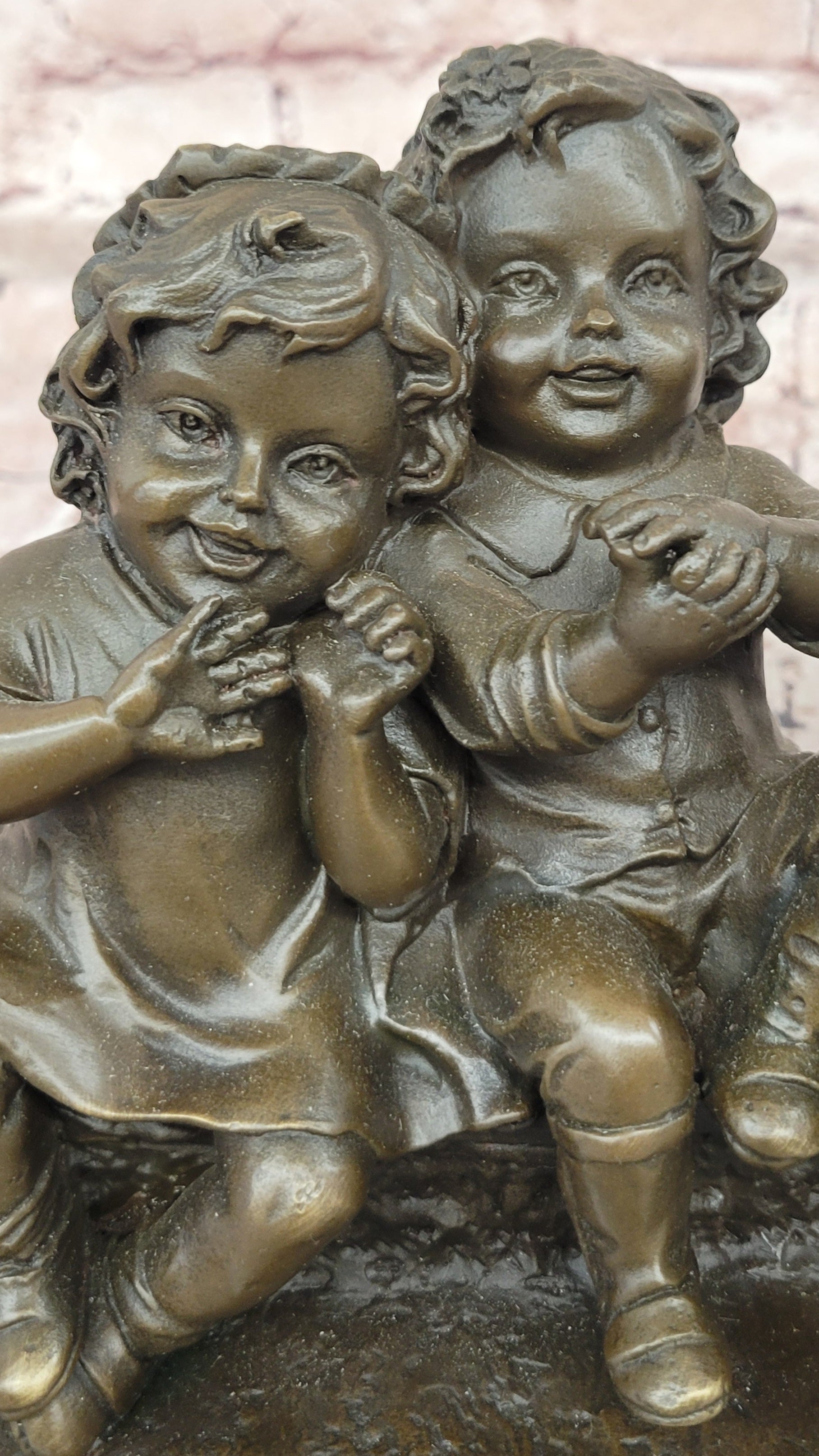 'Watching Something' Bronze Sculpture of Three Children Laughing and Sitting by Juan Clara