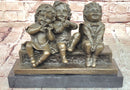'Watching Something' Bronze Sculpture of Three Children Laughing and Sitting by Juan Clara