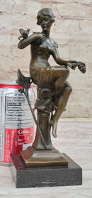 Signed 1930 Style Exotic Sexy Girl Bronze Sculpture Figure
