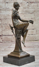 Signed 1930 Style Exotic Sexy Girl Bronze Sculpture Figure
