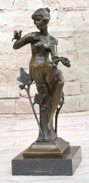 Signed 1930 Style Exotic Sexy Girl Bronze Sculpture Figure