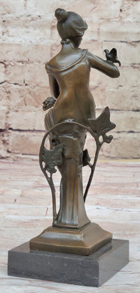 Signed 1930 Style Exotic Sexy Girl Bronze Sculpture Figure