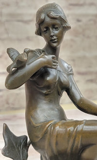 Signed 1930 Style Exotic Sexy Girl Bronze Sculpture Figure