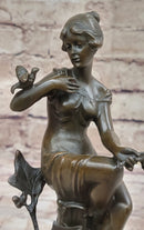 Signed 1930 Style Exotic Sexy Girl Bronze Sculpture Figure