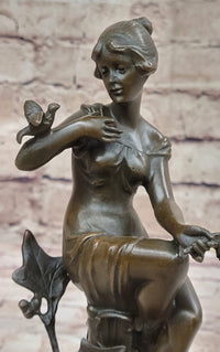 Signed 1930 Style Exotic Sexy Girl Bronze Sculpture Figure