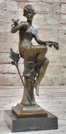 Signed 1930 Style Exotic Sexy Girl Bronze Sculpture Figure