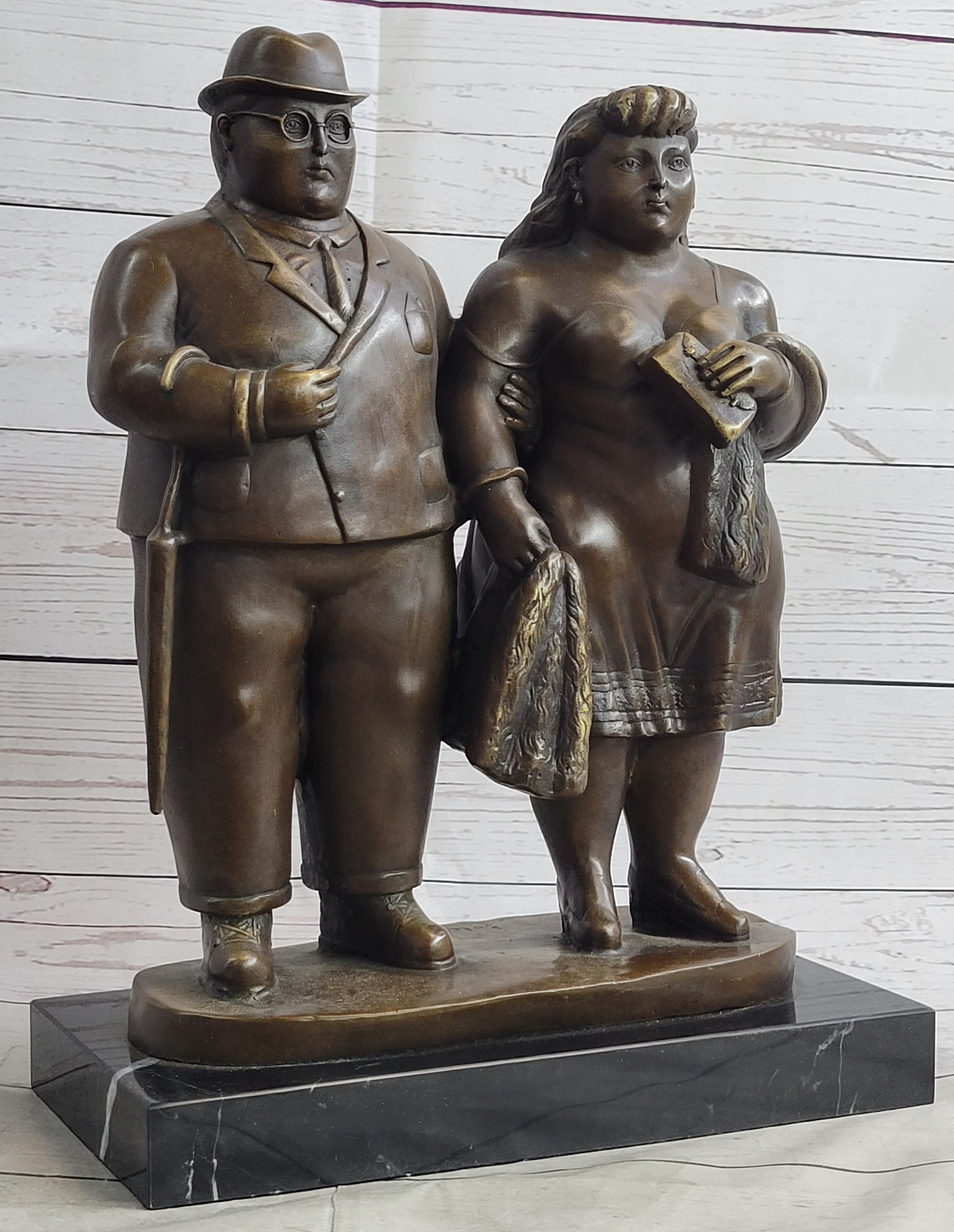 Fernando Botero Married Couple Man & Woman Bronze Metal Sculpture