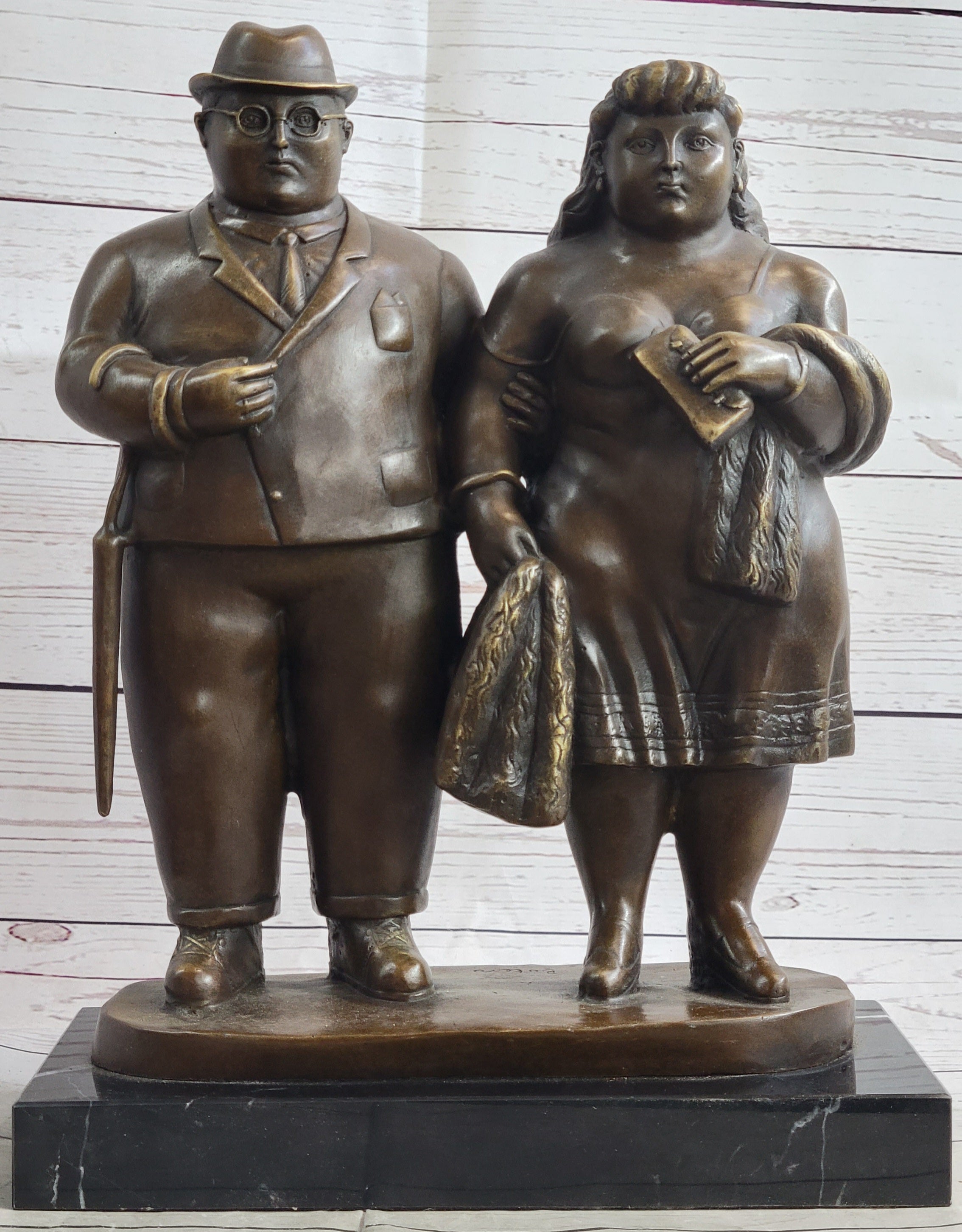 Fernando Botero Married Couple Man & Woman Bronze Metal Sculpture