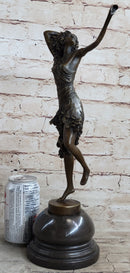 Semi Nude Female Dancer Art Deco Bronze Sculpture Statue Figure on Marble Base