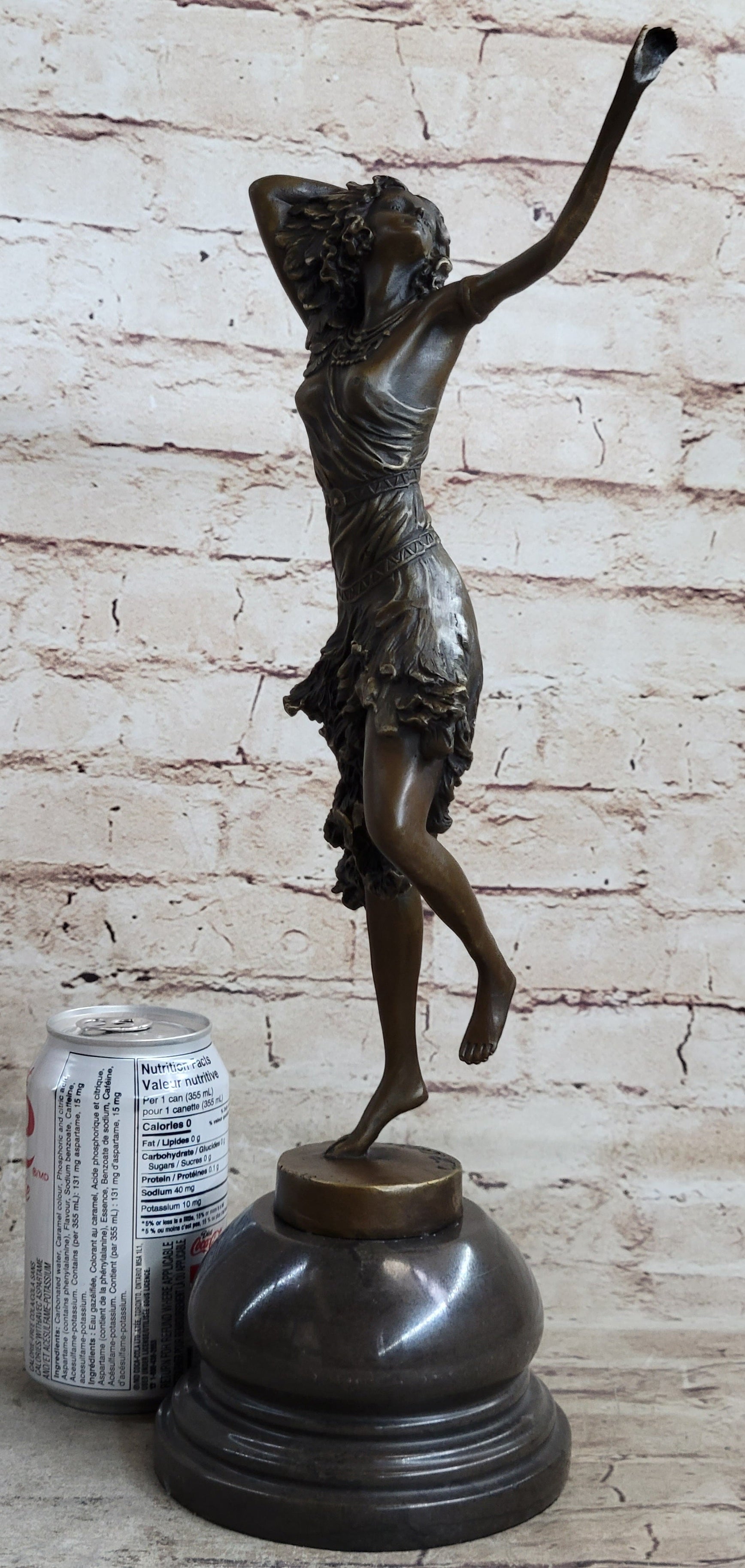 Semi Nude Female Dancer Art Deco Bronze Sculpture Statue Figure on Marble Base