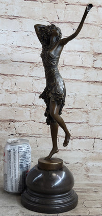 Semi Nude Female Dancer Art Deco Bronze Sculpture Statue Figure on Marble Base