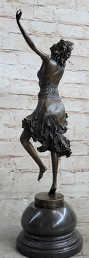 Semi Nude Female Dancer Art Deco Bronze Sculpture Statue Figure on Marble Base