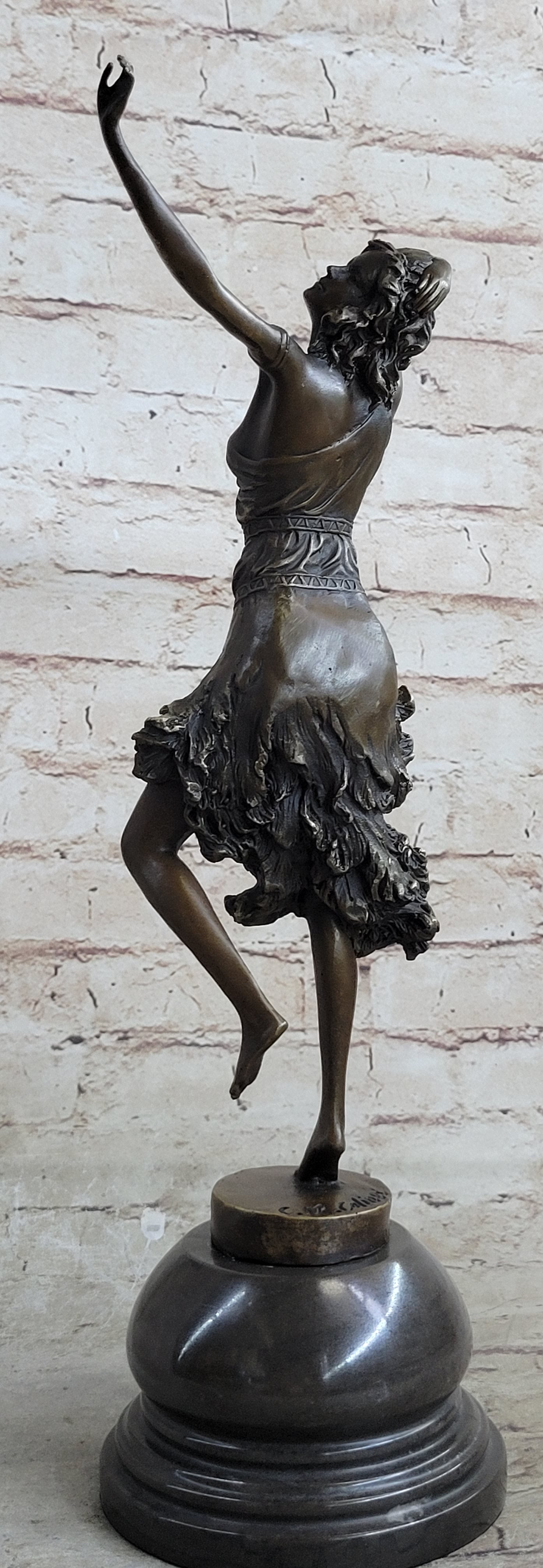 Semi Nude Female Dancer Art Deco Bronze Sculpture Statue Figure on Marble Base