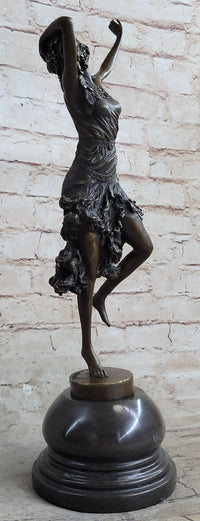 Semi Nude Female Dancer Art Deco Bronze Sculpture Statue Figure on Marble Base