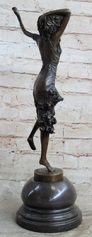 Semi Nude Female Dancer Art Deco Bronze Sculpture Statue Figure on Marble Base