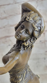 Semi Nude Female Dancer Art Deco Bronze Sculpture Statue Figure on Marble Base