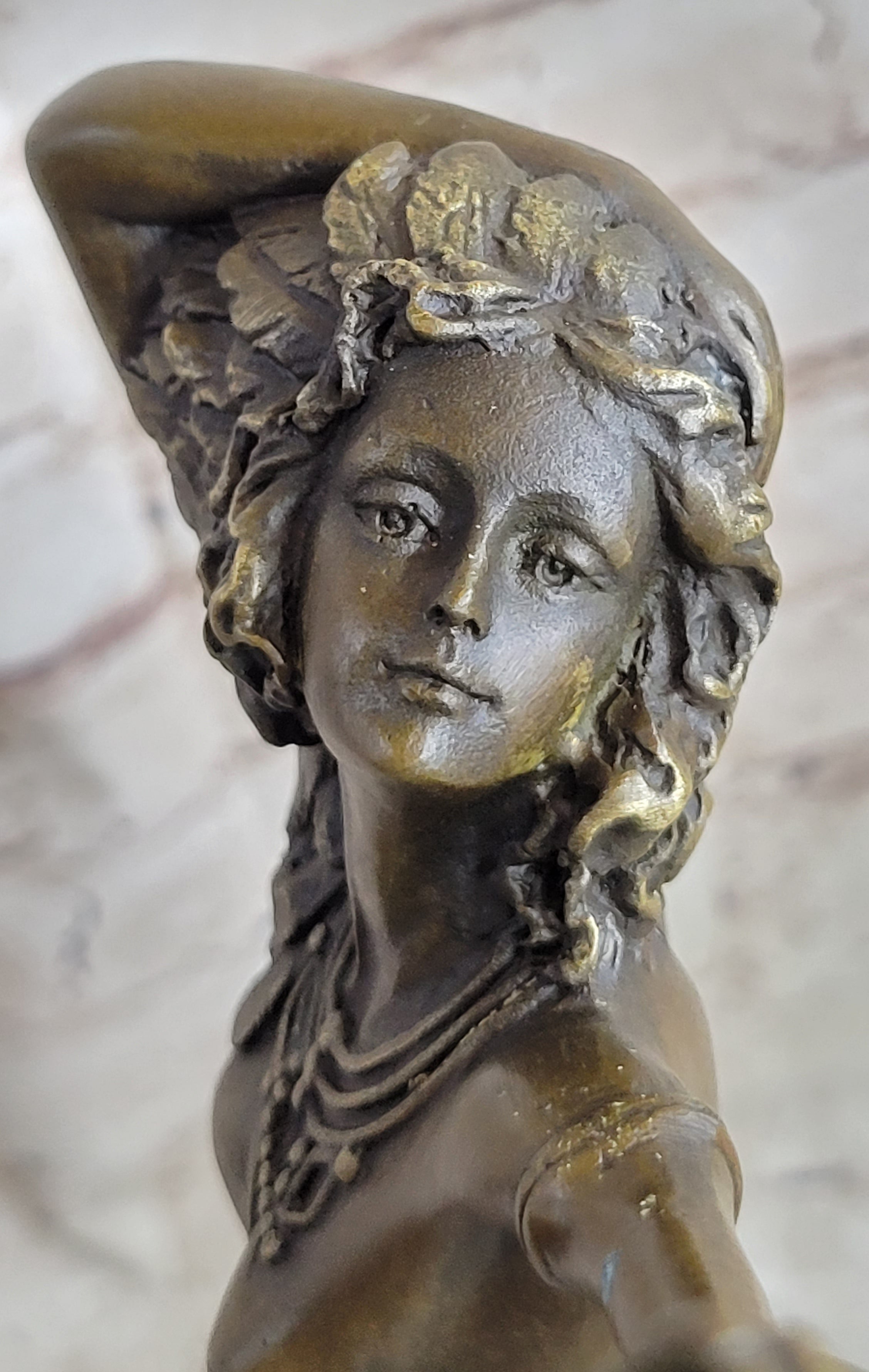 Semi Nude Female Dancer Art Deco Bronze Sculpture Statue Figure on Marble Base